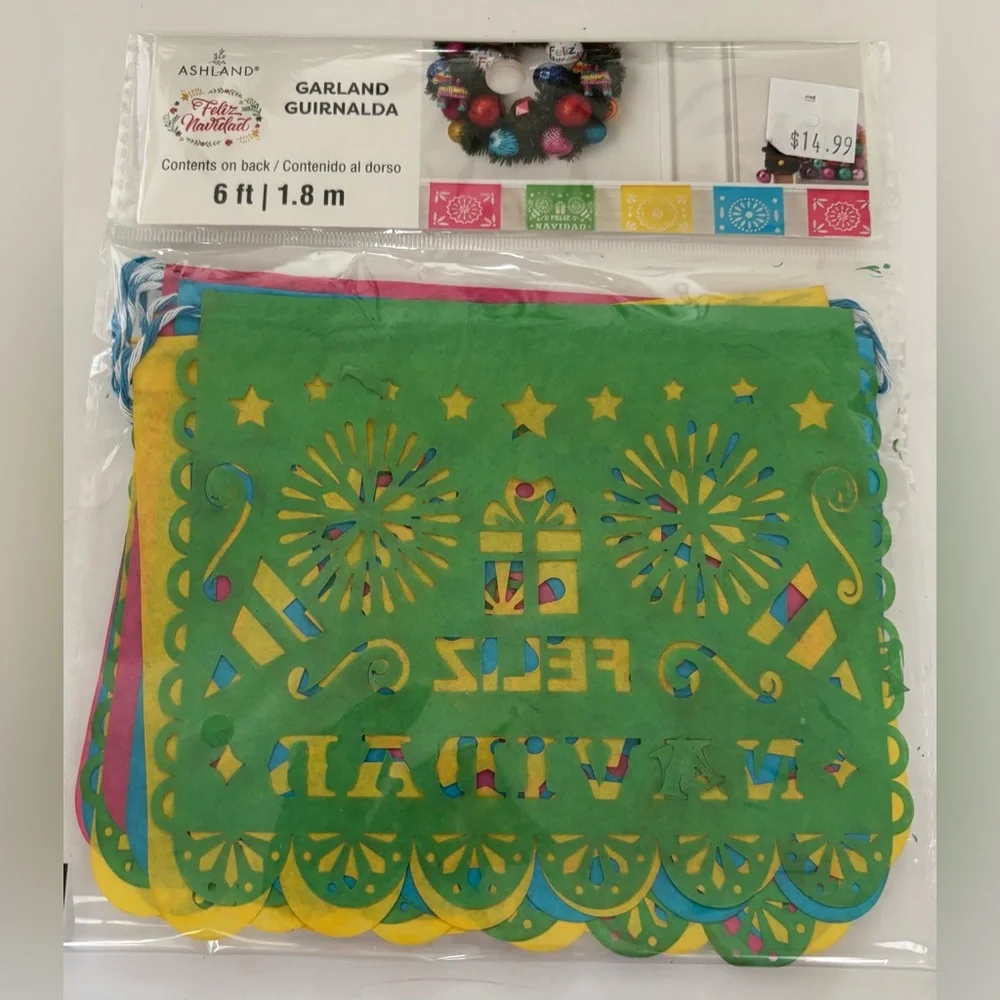 Spanish Christmas 6 ft garland (2) and hanging sign NEW NWT 3 item festive decor